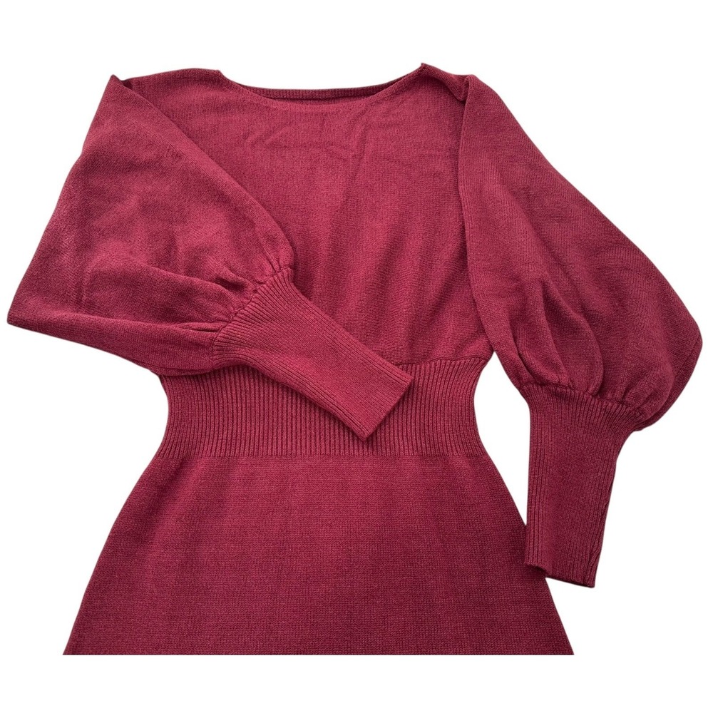 SHEIN Knit Sweater Dress Boatneck Dolman Sleeve Cranberry Red Midi Women's Large - Picture 10 of 10